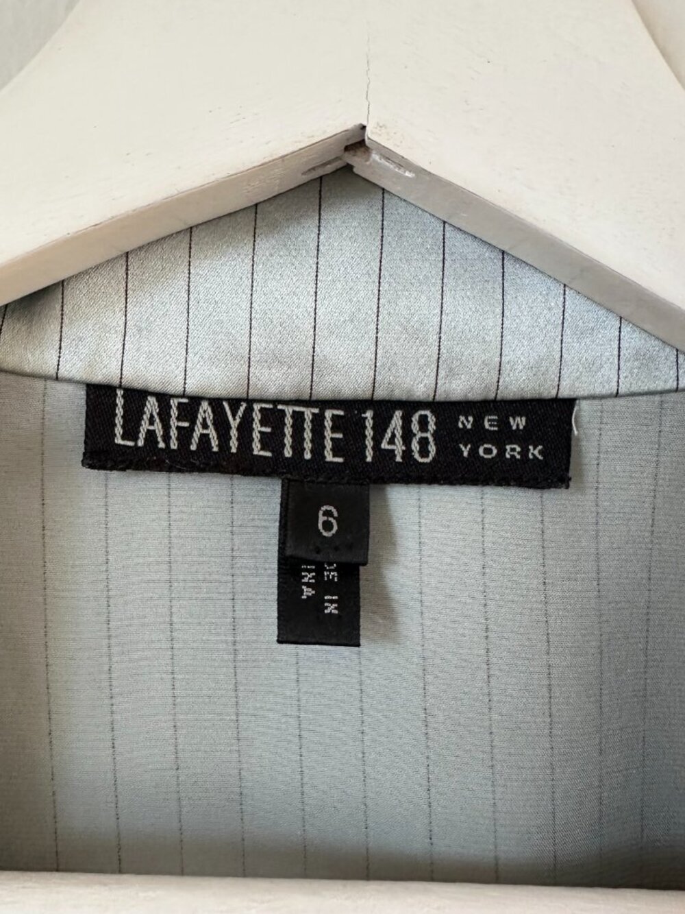 Lafayette 148 New York Vintage Slate Blue 100% Silk  Button Down Blouse Size 6 - Picture 8 of 9
